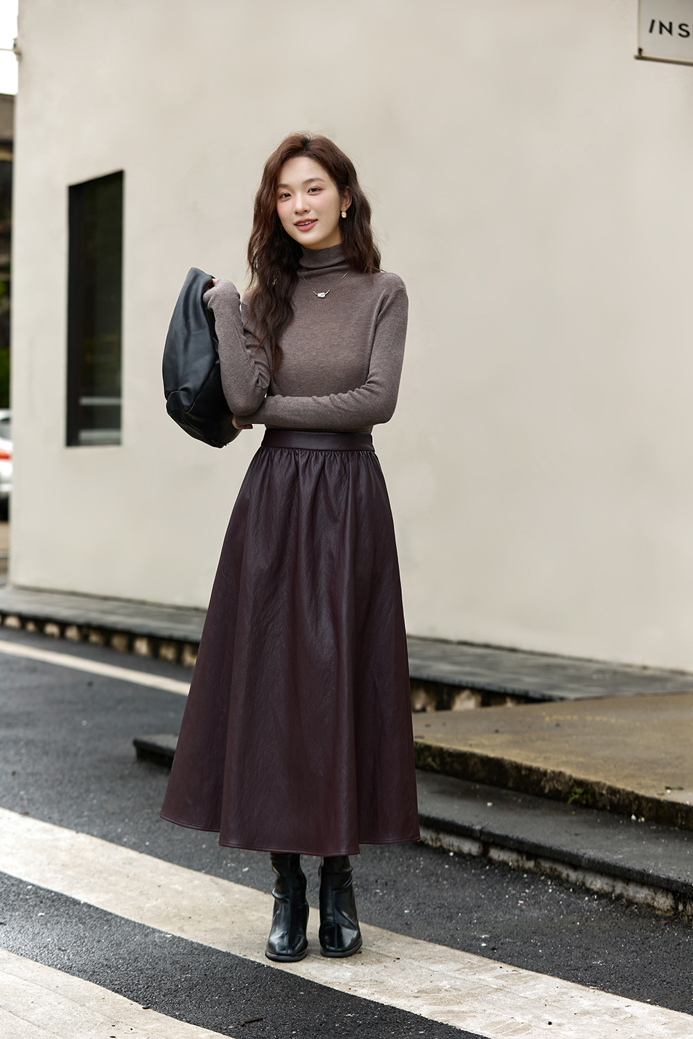 French Leather Midi Skirt