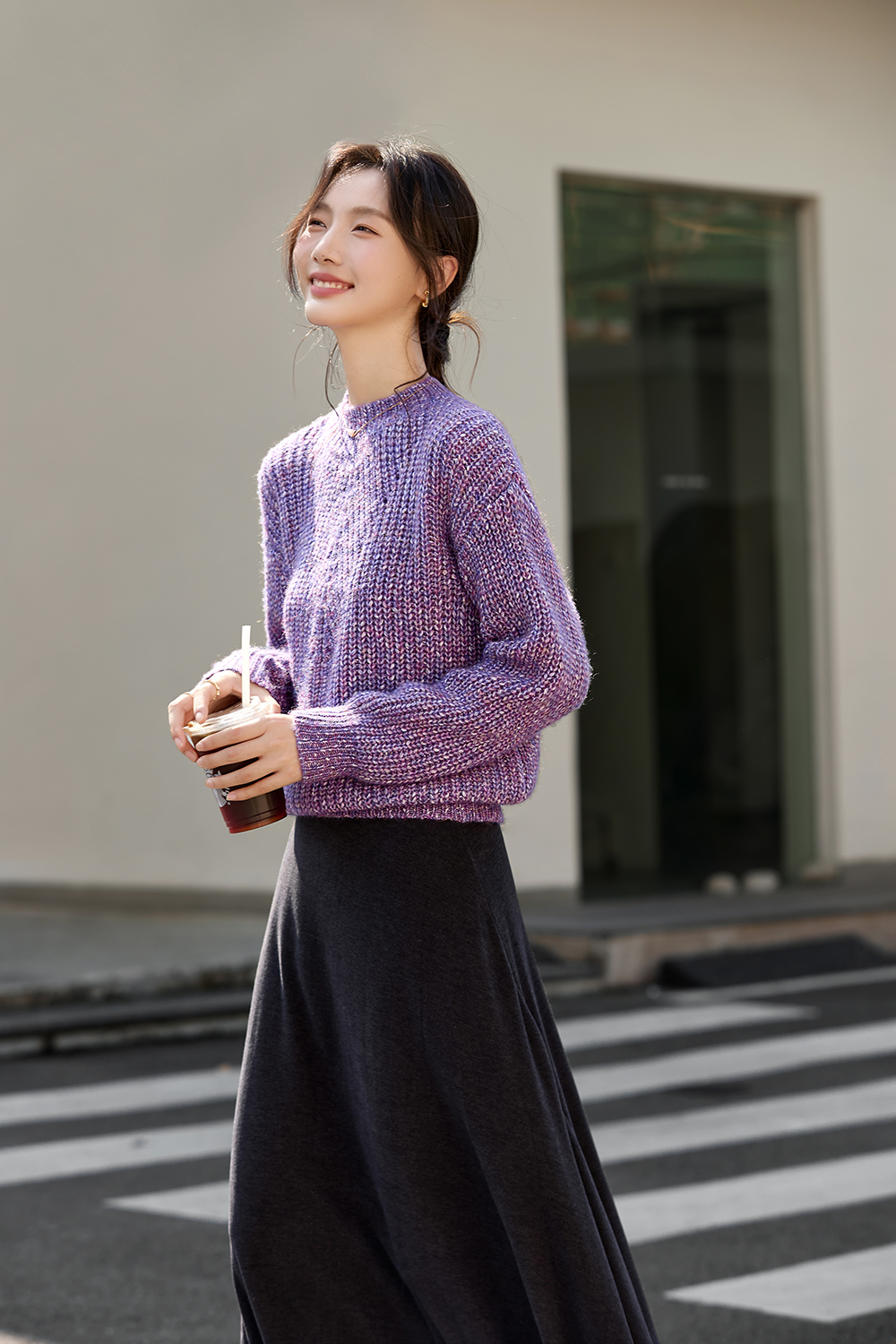 Purple French Cut-Out Crewneck Sweater