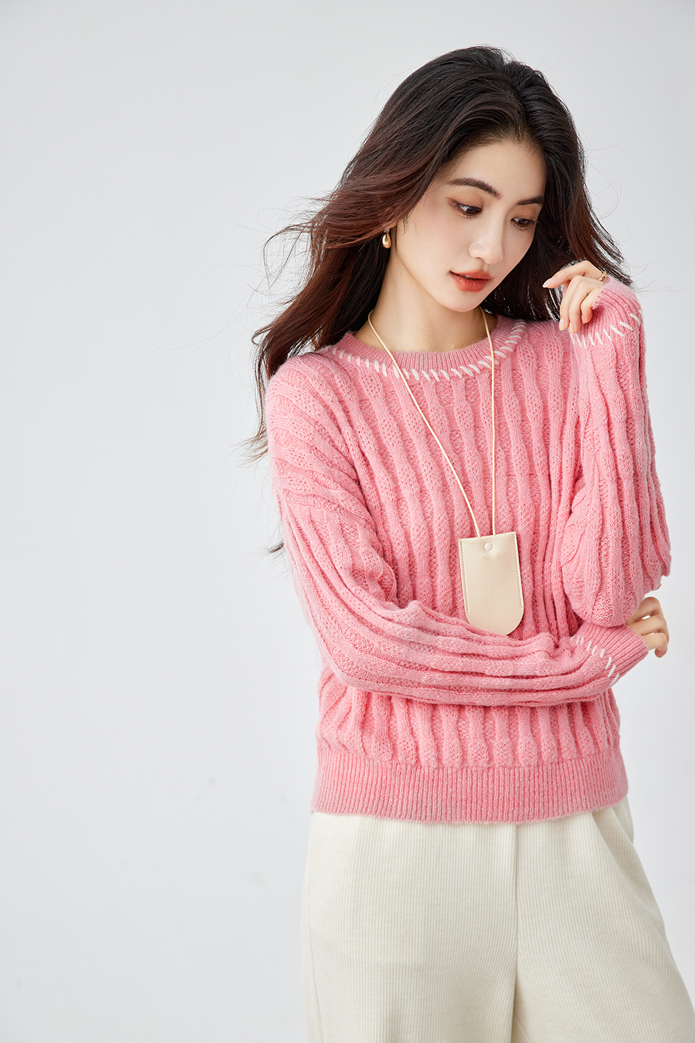 Pink Slouchy Cable-Knit Sweater
