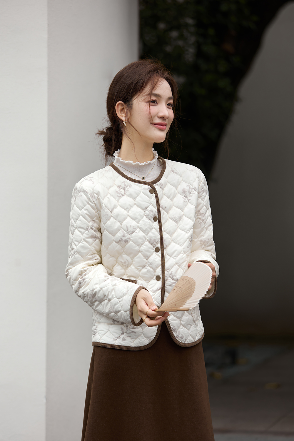 Apricot Printed Short Cotton Padded Jacket