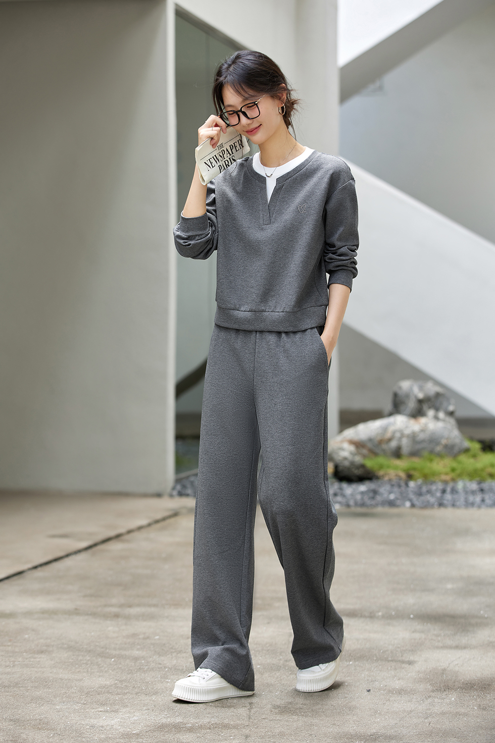 Faux Layered Top & Sporty Wide-Leg Set-VIMLYSTORE