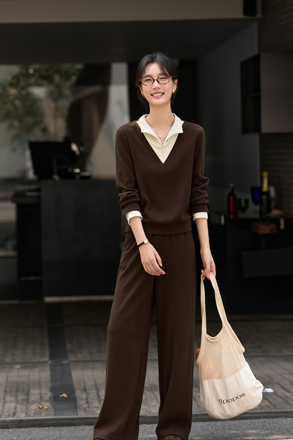 Brown Fake Two-Piece Set