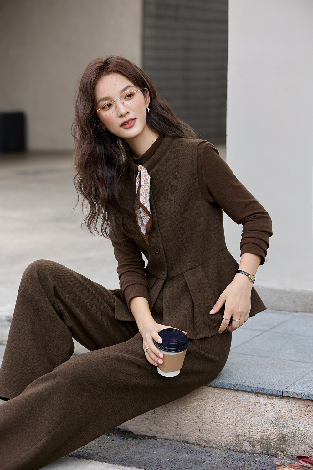 French-Style Stand-Up Collar Vest, Undershirt & Pants Three-Piece Set