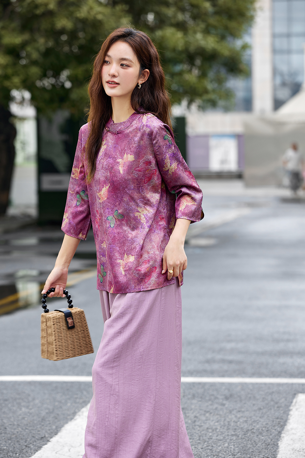 Purple new Chinese style jacket and trousers suit-VIMLYSTORE