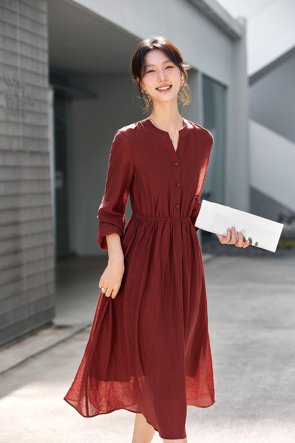 French red elegant dress-VIMLYSTORE
