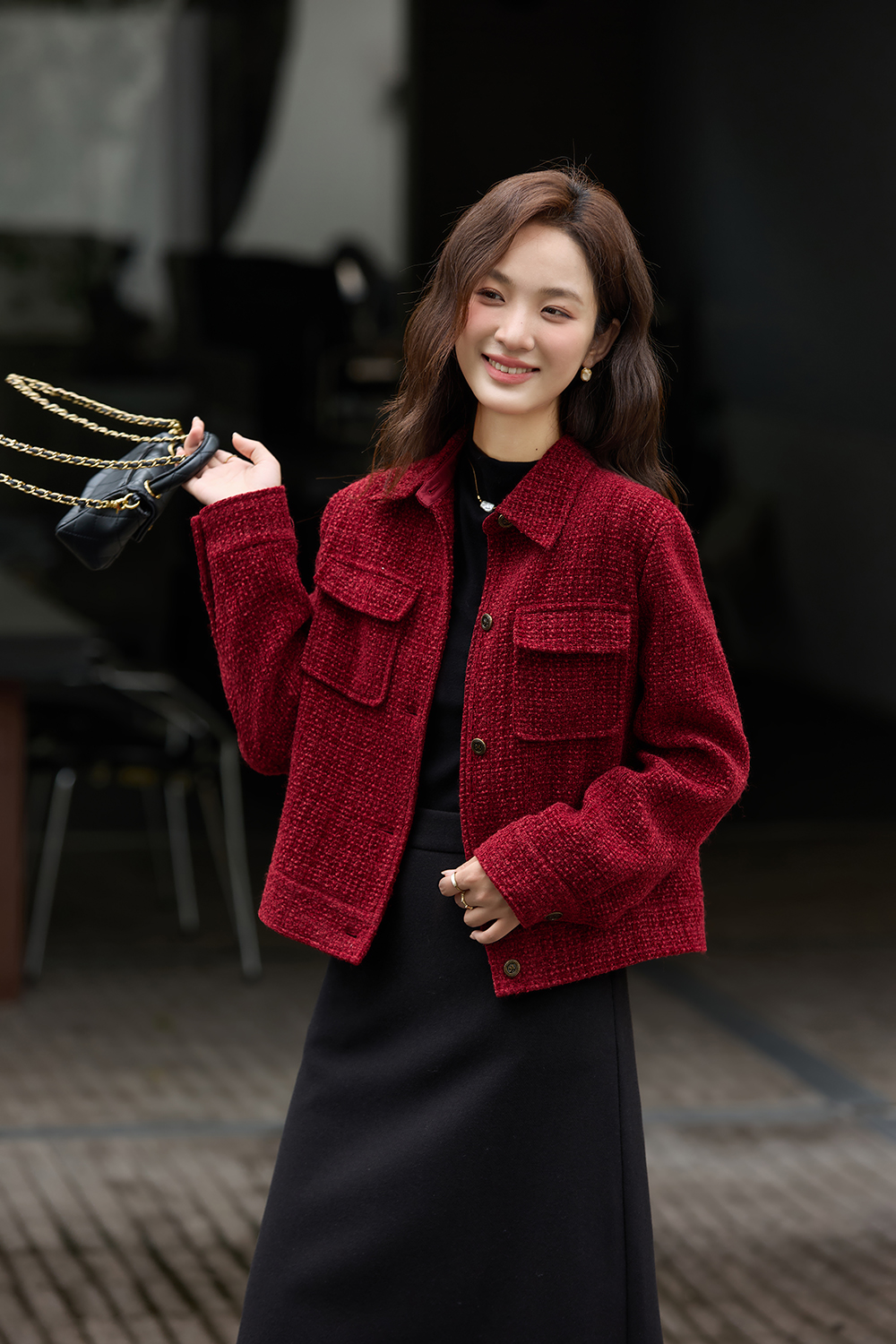 Red Lapel Short Wool Blend Jacket