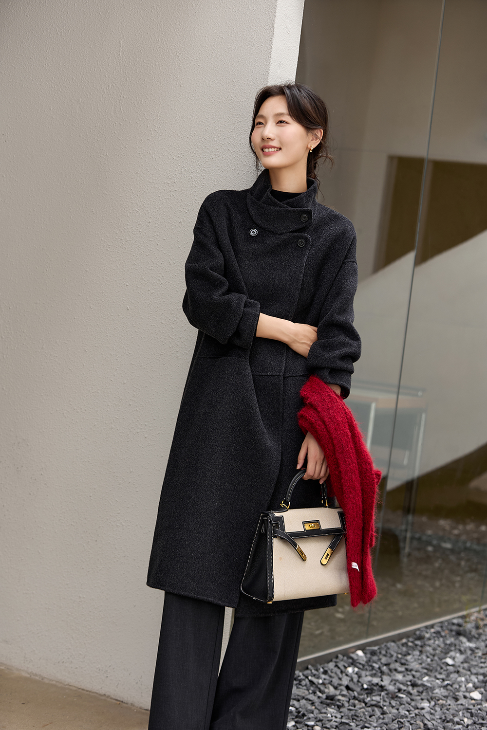 Warm Stand-Collar Long Overcoat