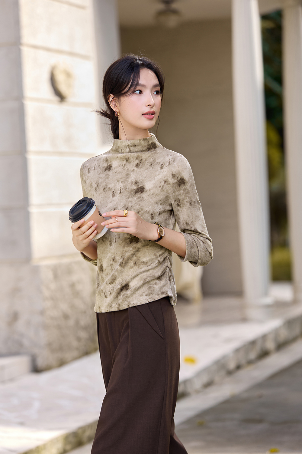 Tie-Dye Turtleneck Long-Sleeve T-Shirt