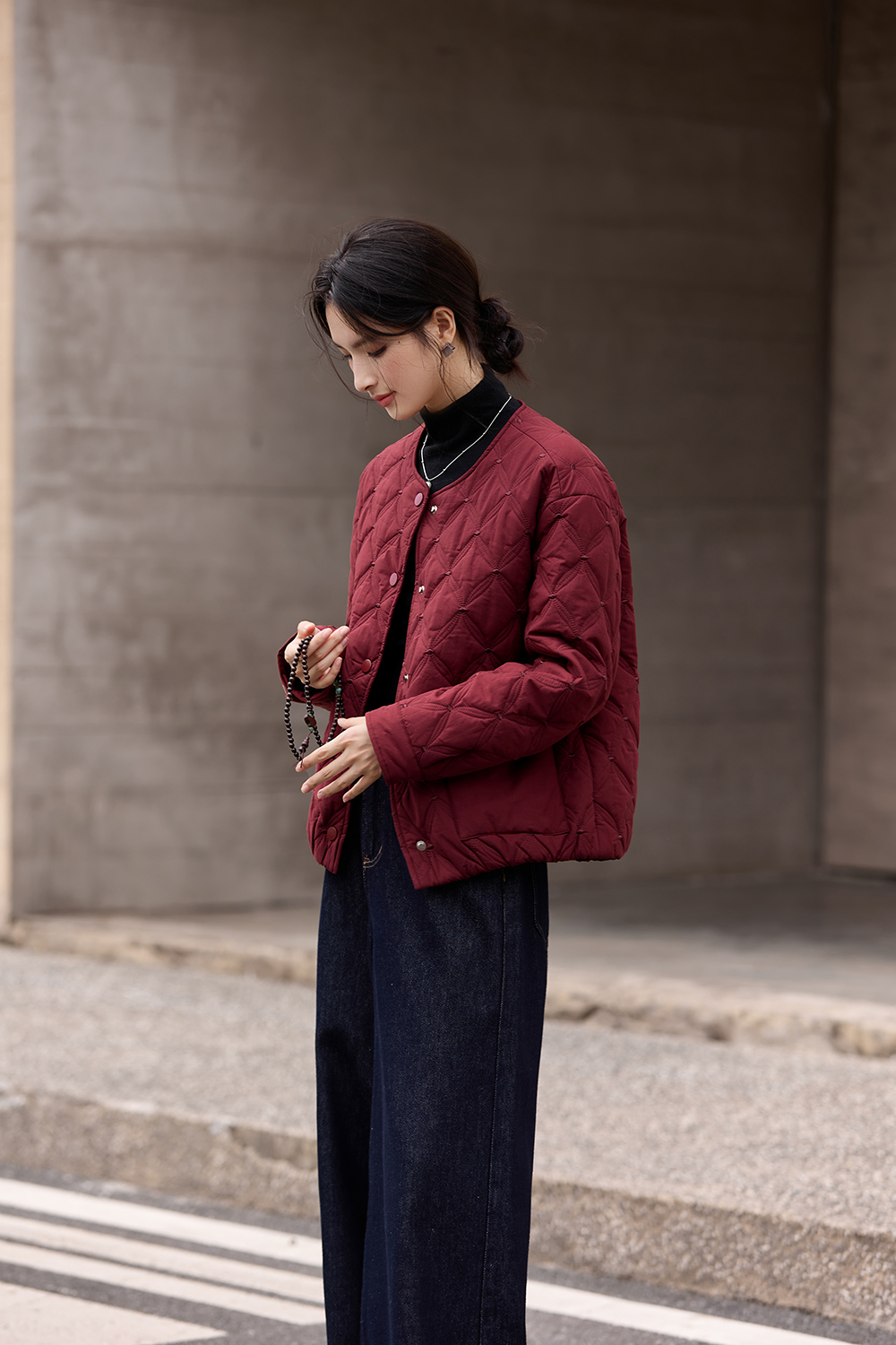 Crewneck Diamond-Quilted Cotton Jacket