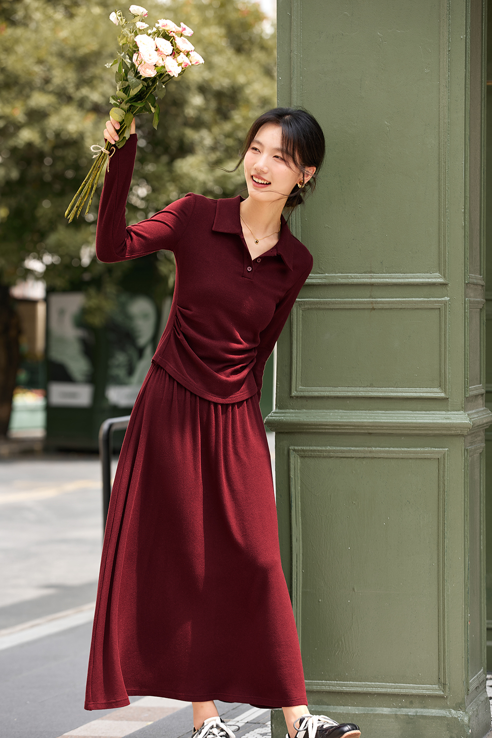 Red temperament commuter top and skirt-VIMLYSTORE