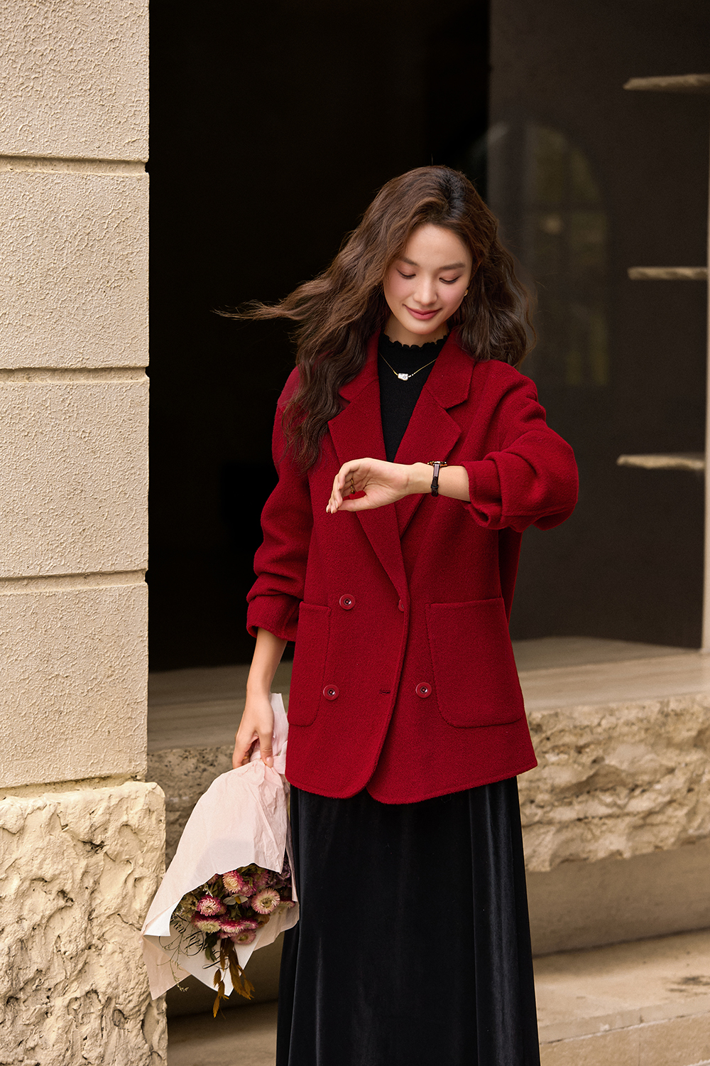 Grey plaid woolen suit jacket