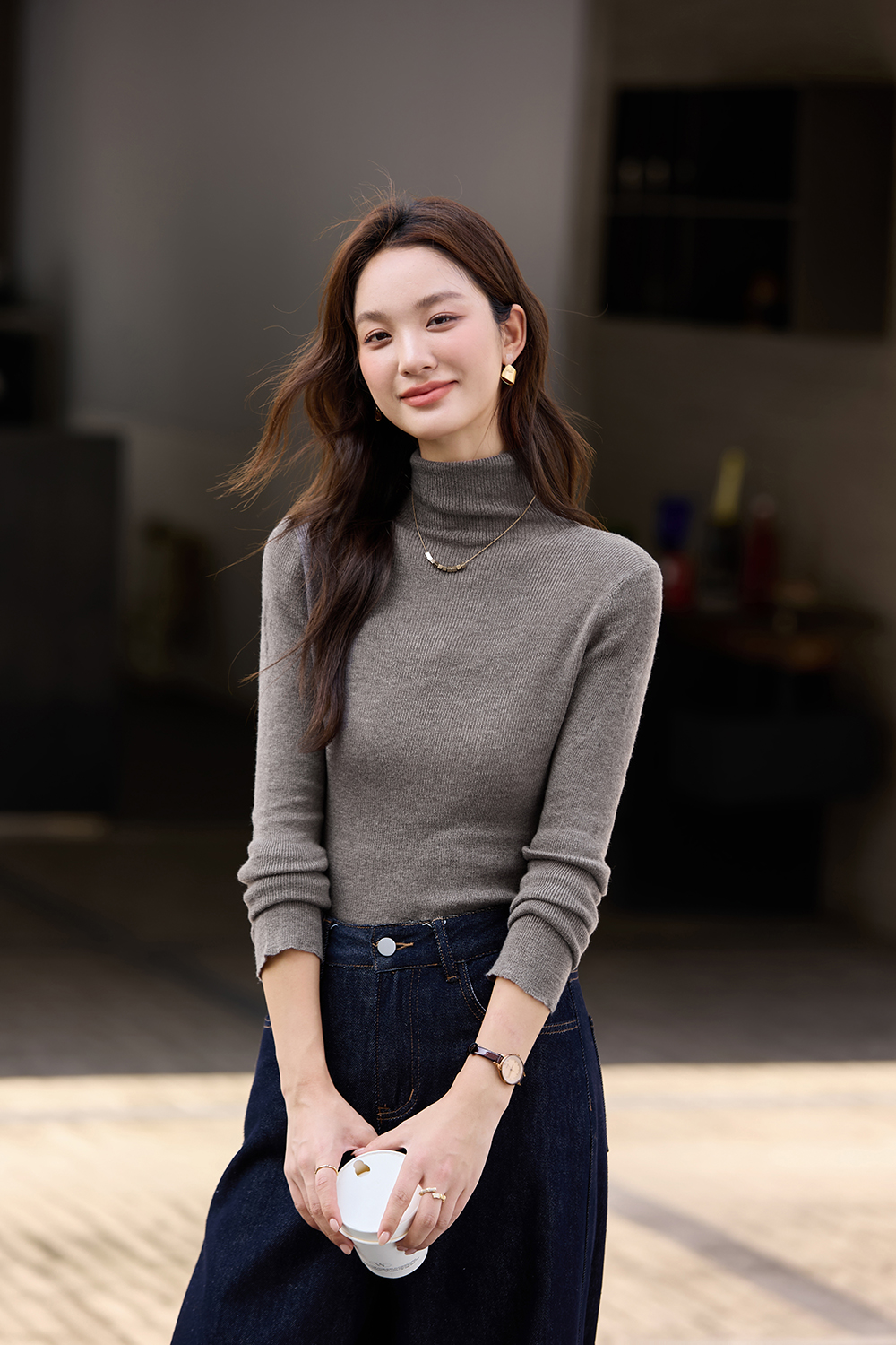 High - necked Thermal knitted sweater