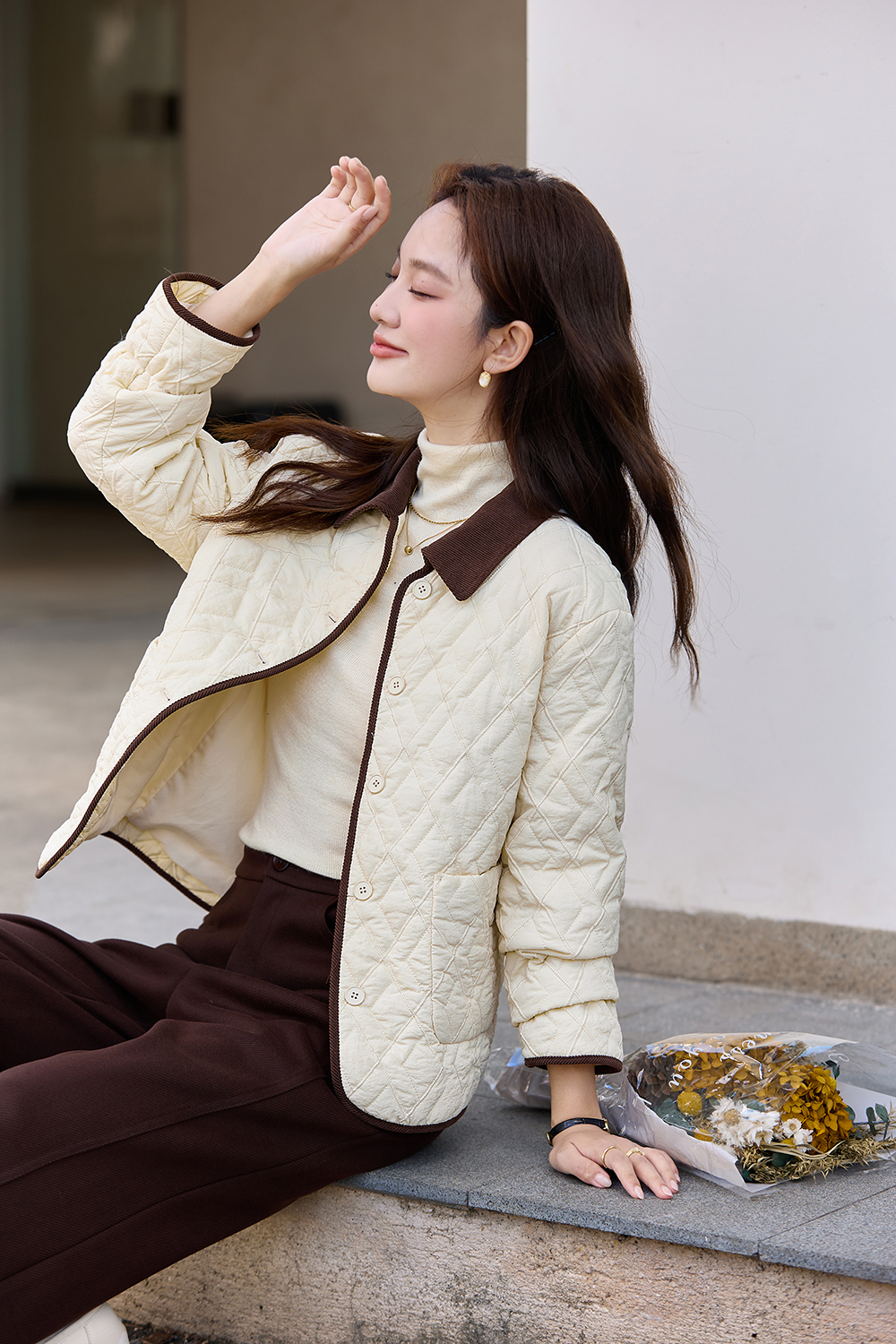 Collared Lightweight Quilted Coat