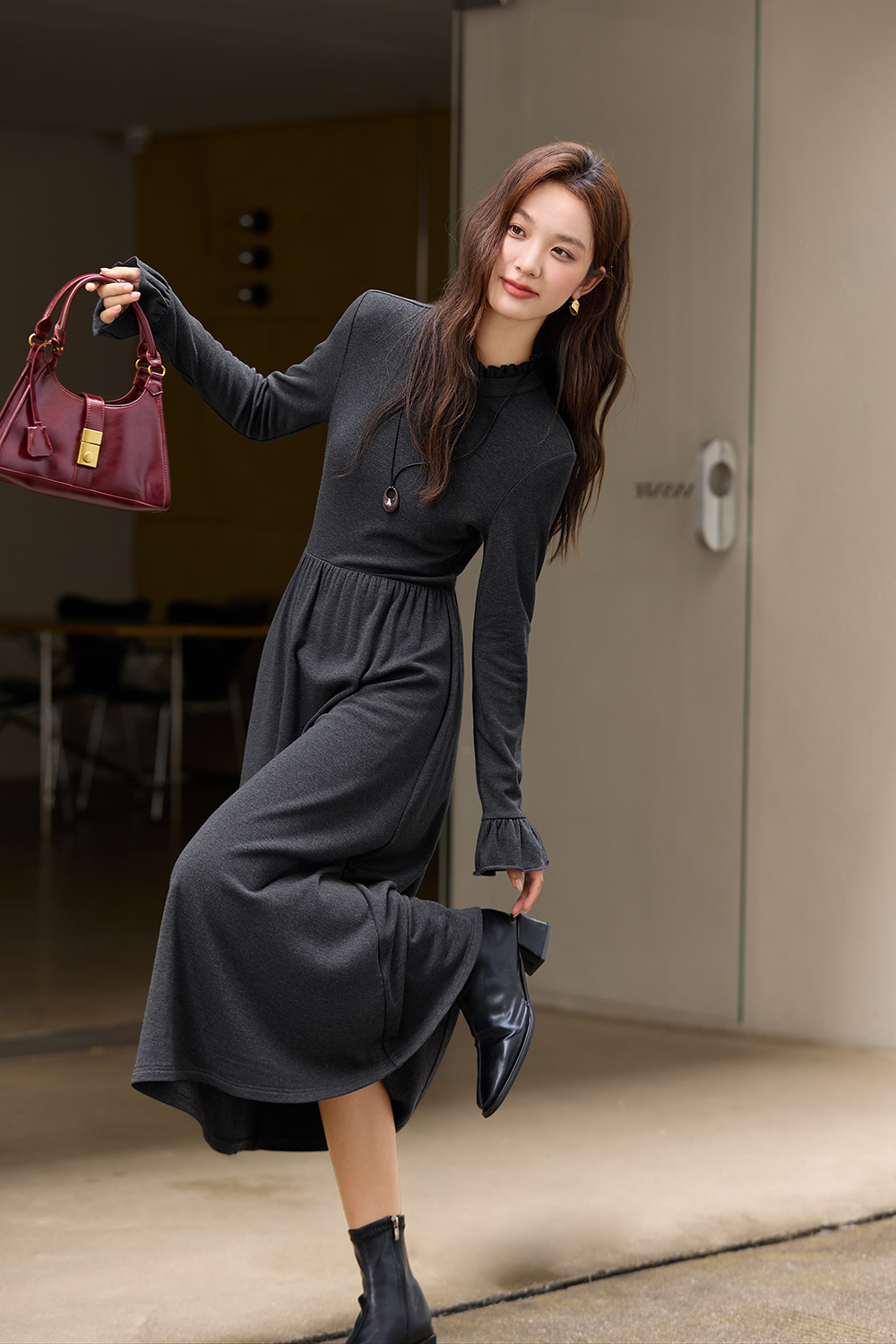 Half-high Neck Knit Dress