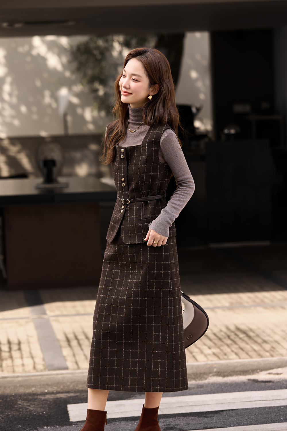 Square Neck Vest Midi Skirt Set