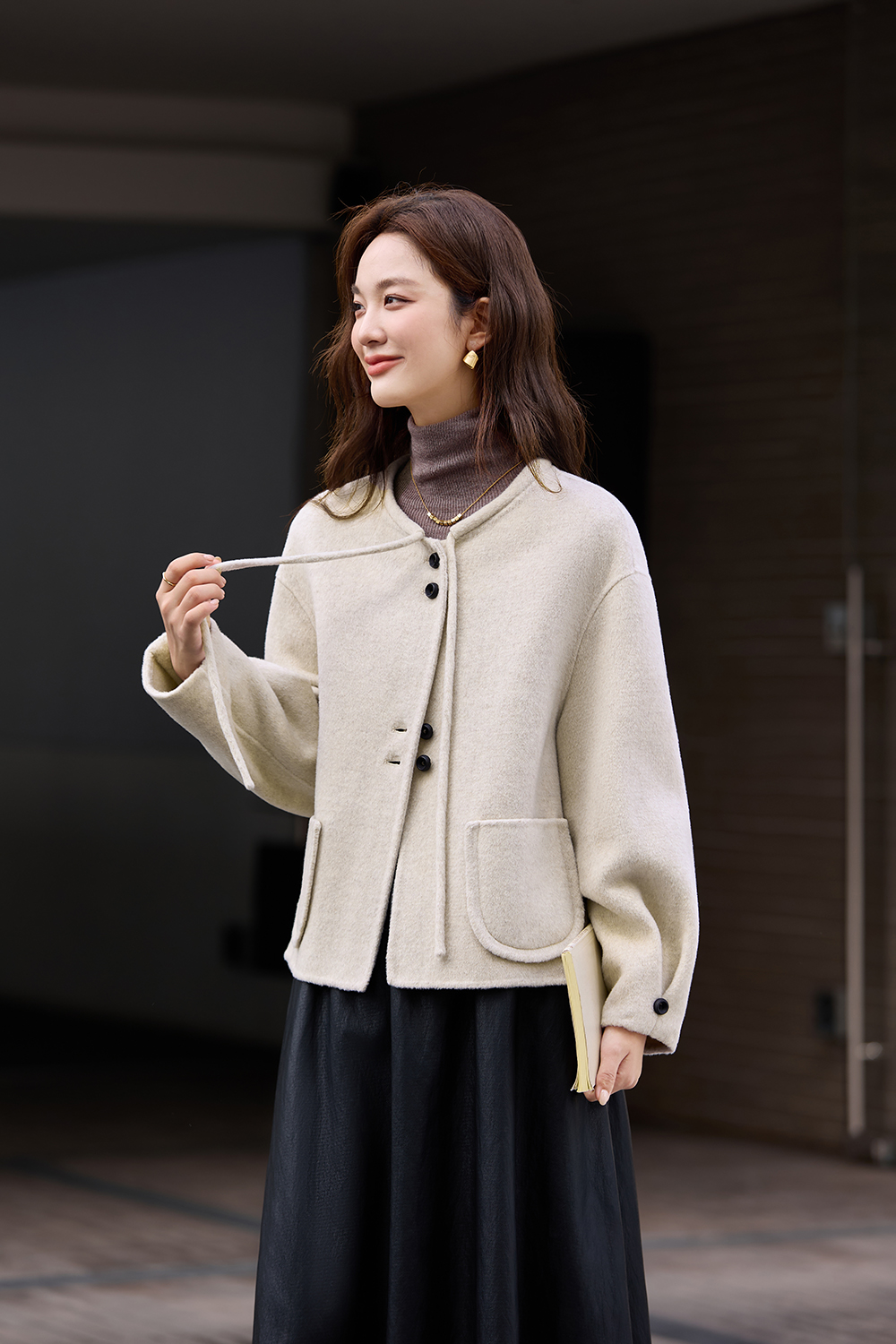Crew neck double-sided wool coat