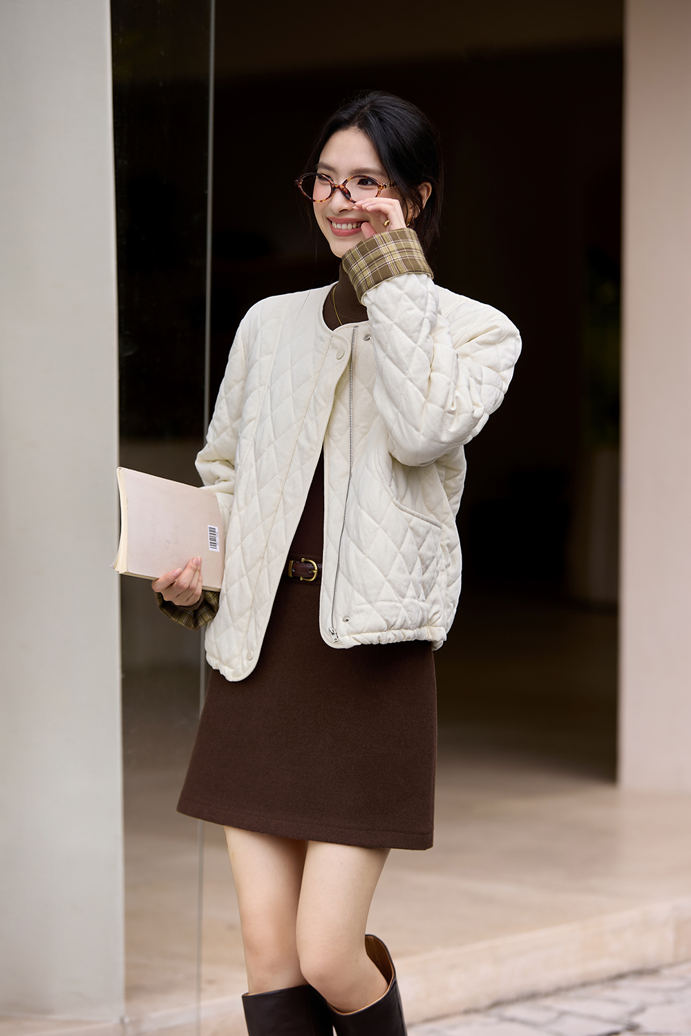 Quilted color-block short cotton-padded jacket