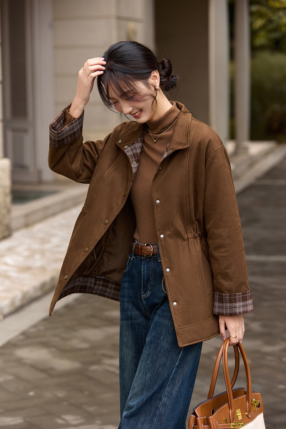 Color-block stand collar padded jacket