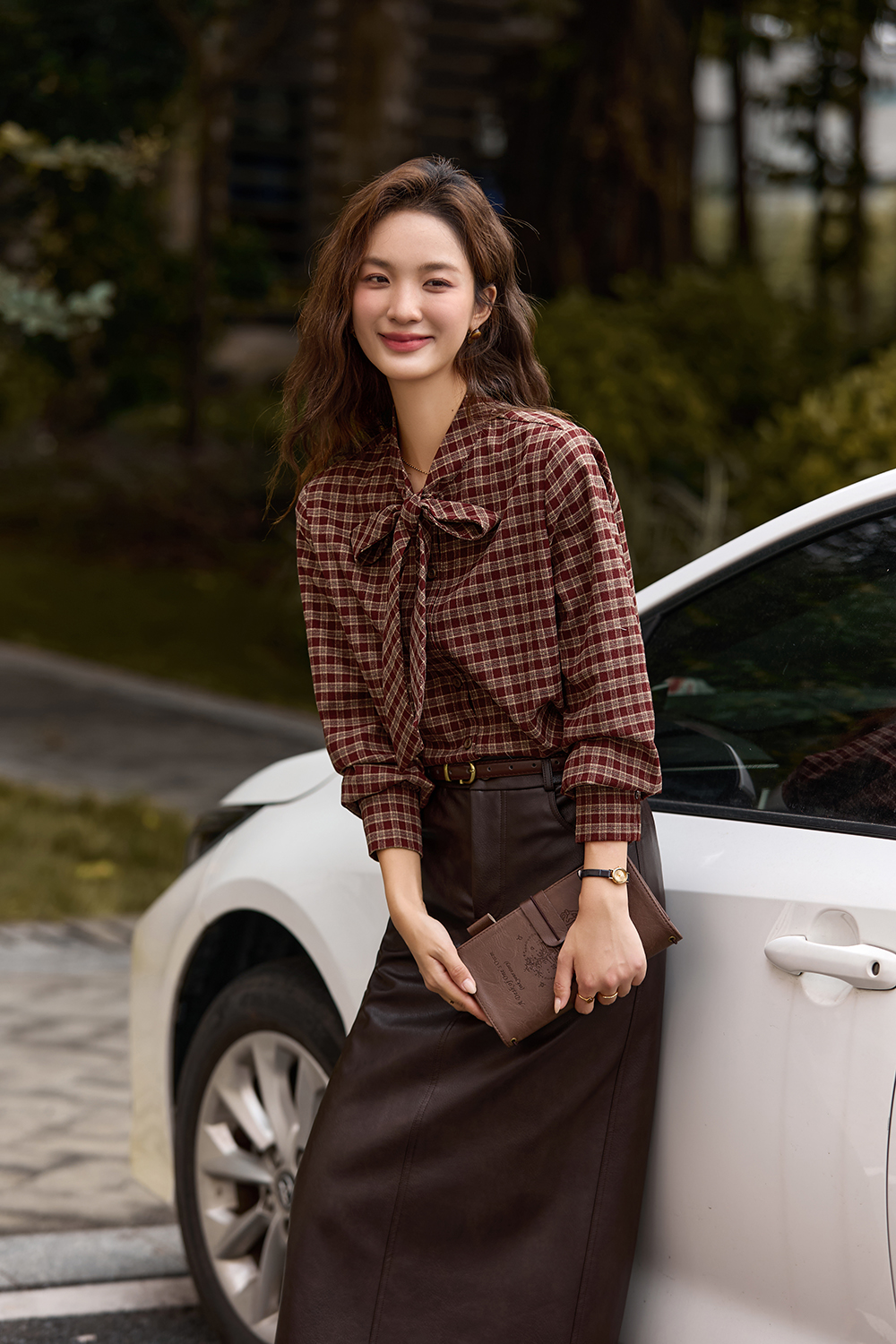 Coffee-colored vintage plaid shirt