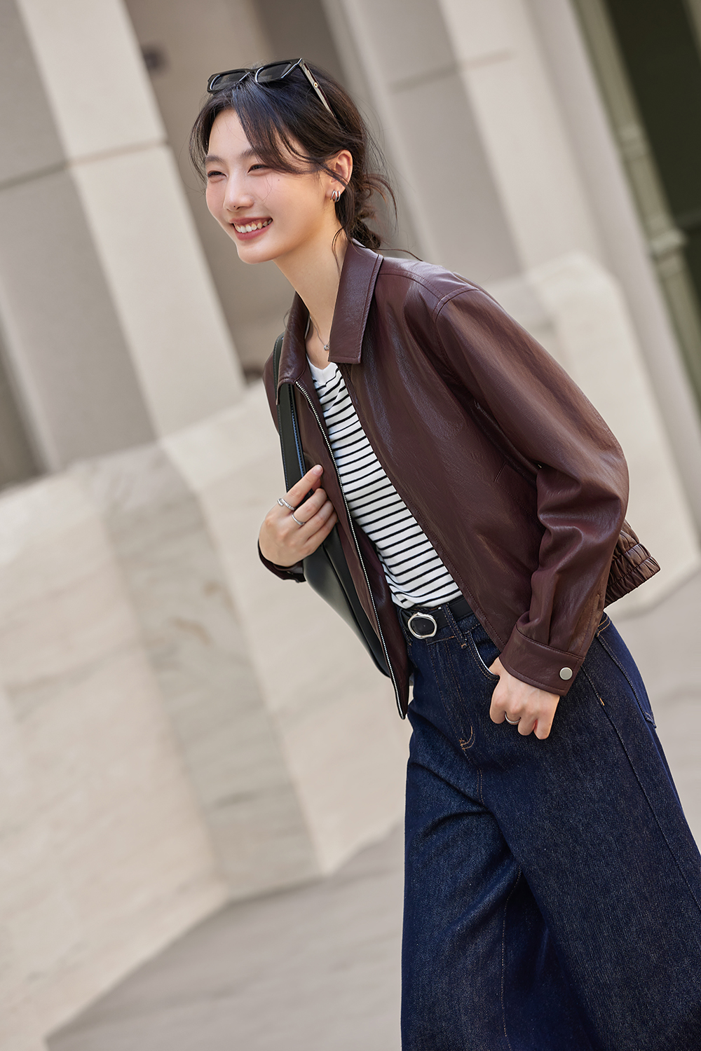 Hong Kong-Chic Cropped Faux Leather Moto Jacket-VIMLYSTORE