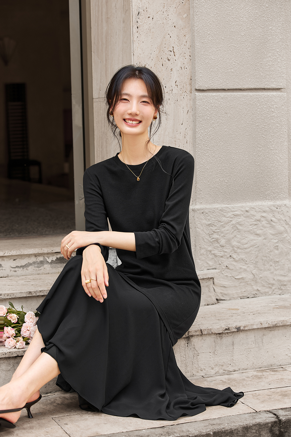 Paneled Seamwork Belted Shirt Dress-VIMLYSTORE