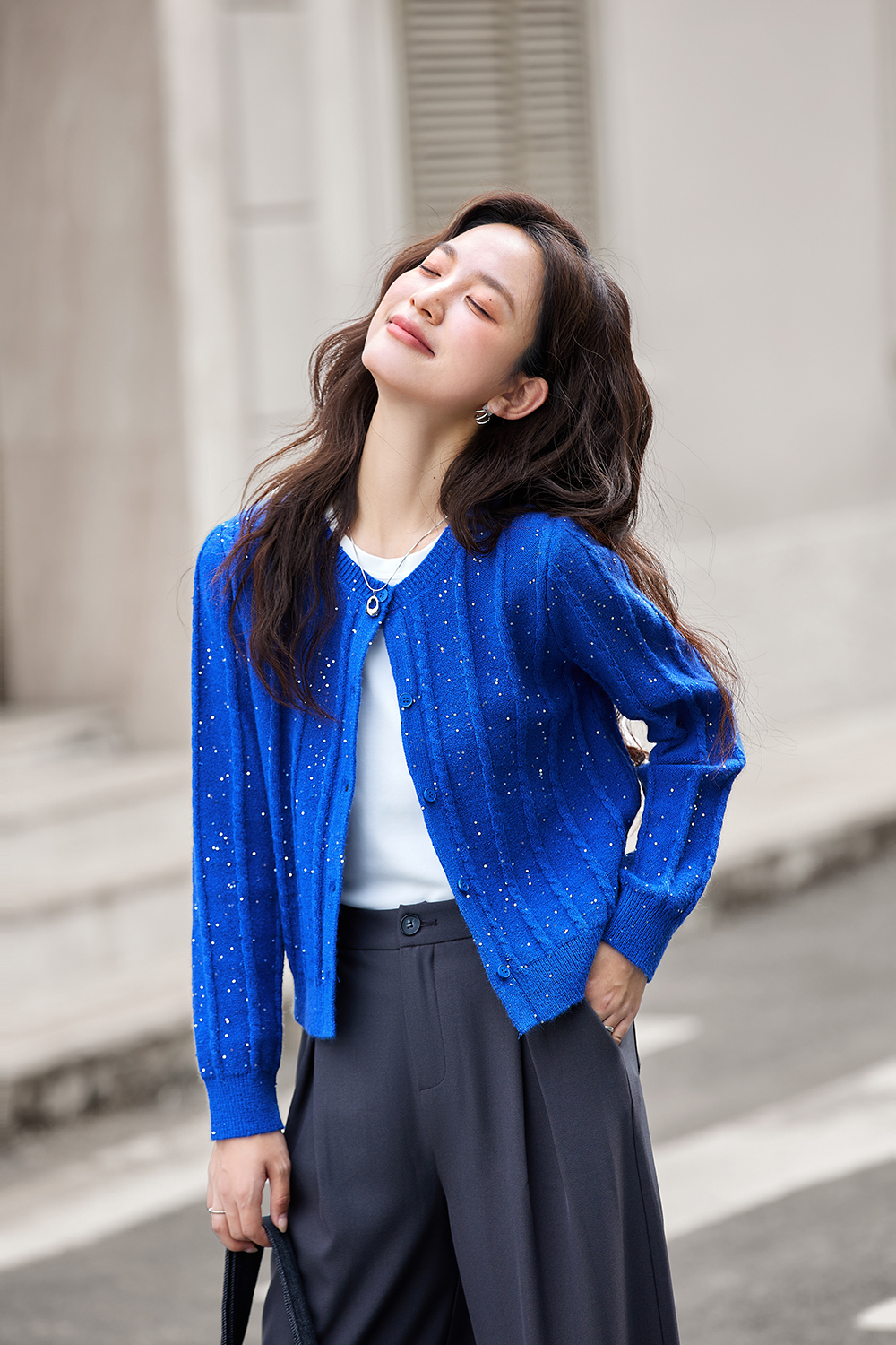 Sequin-Embellished Cable-Knit Cardigan-VIMLYSTORE