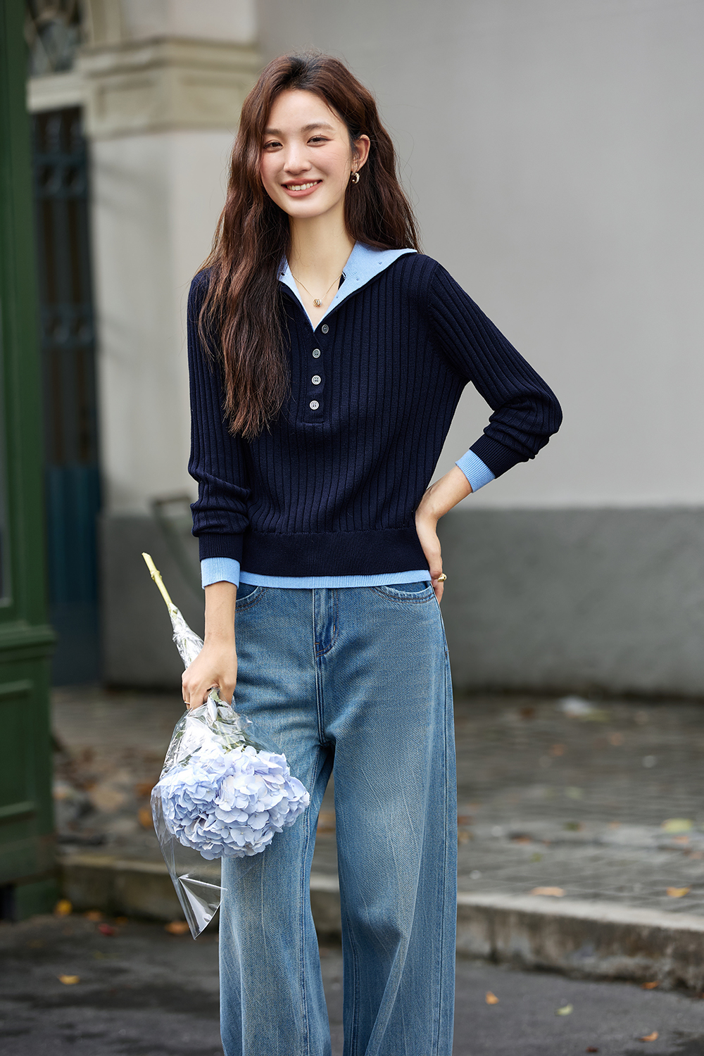 Color-Block Faux Layered Turtleneck Sweater-VIMLYSTORE