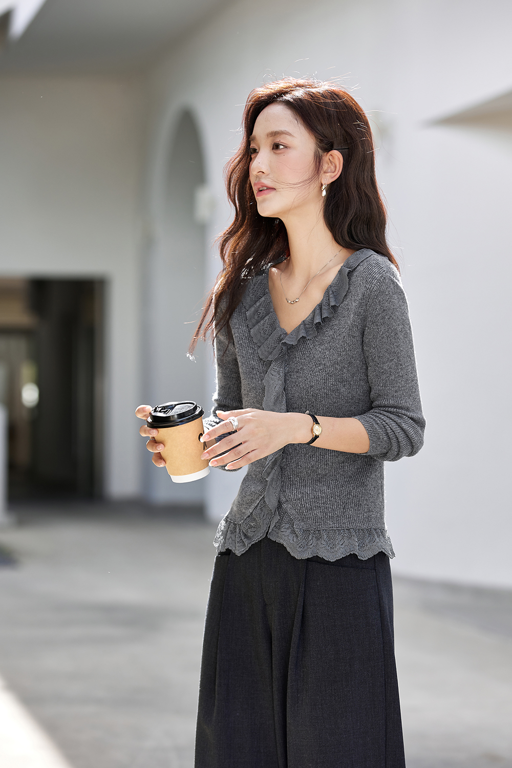 Lace-Trimmed V-Neck Layering Knit Camisole-VIMLYSTORE