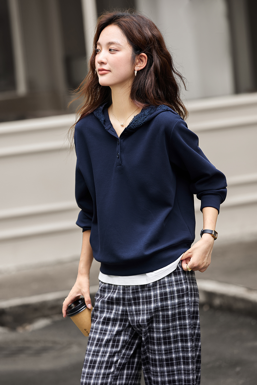 Elegant Relaxed Fit Versatile Lace Trim Hooded Sweatshirt-VIMLYSTORE