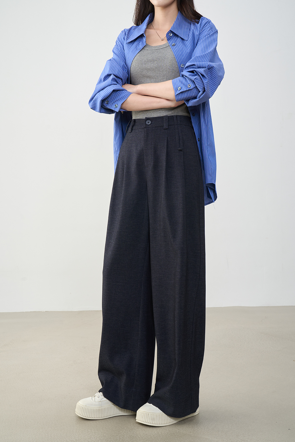 Draping Textured Versatile Commute Casual Wide-Leg Trousers-VIMLYSTORE