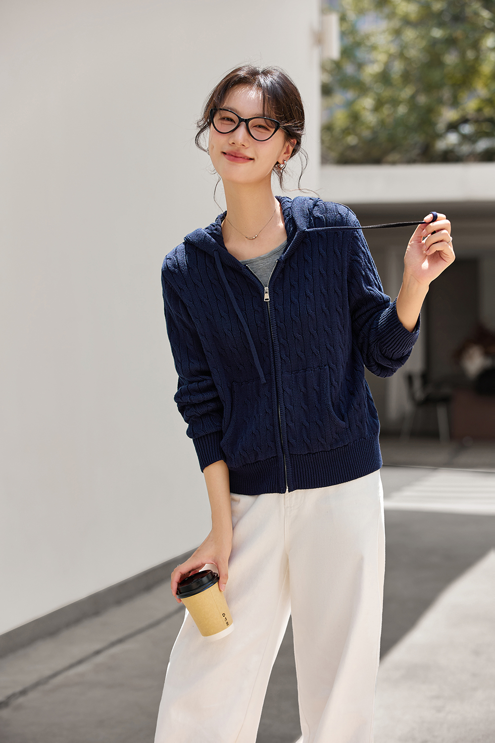 Lazy Style High-End Hooded Cable Knit Cardigan-VIMLYSTORE