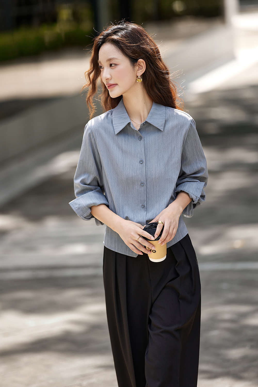 Irregular Design Elegant Striped Lapel Shirt-VIMLYSTORE