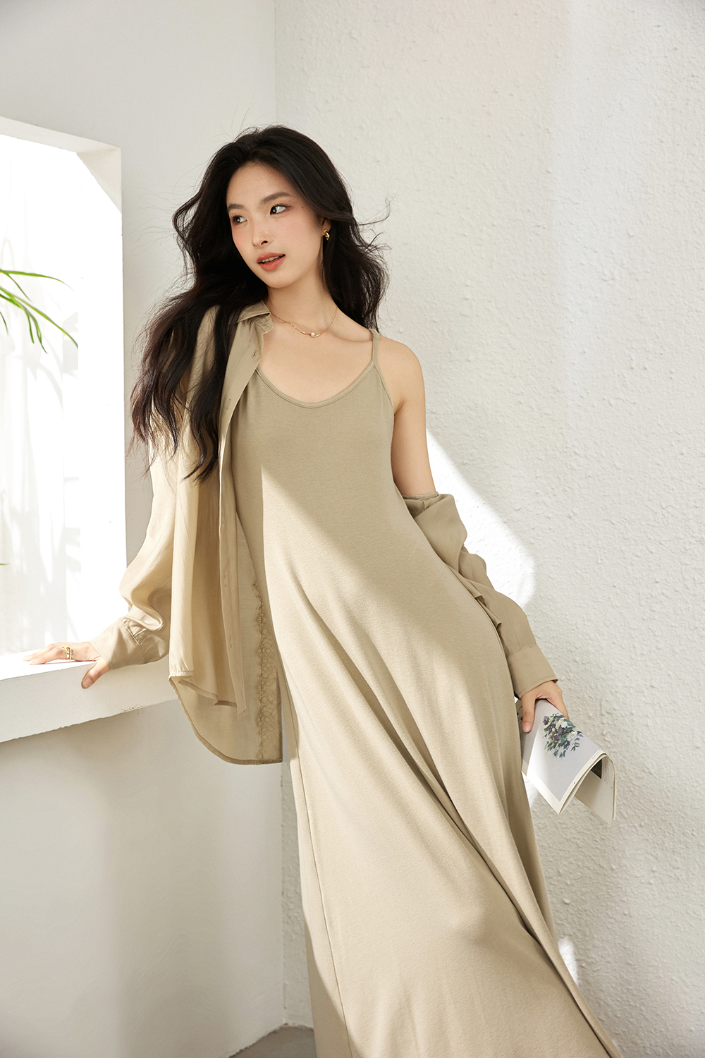 Notch-Neck Top & Slip Dress Coord Set-VIMLYSTORE