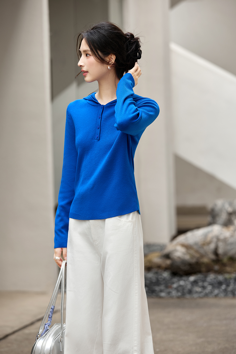 Wool-Blend Hooded Longline Knit Top-VIMLYSTORE