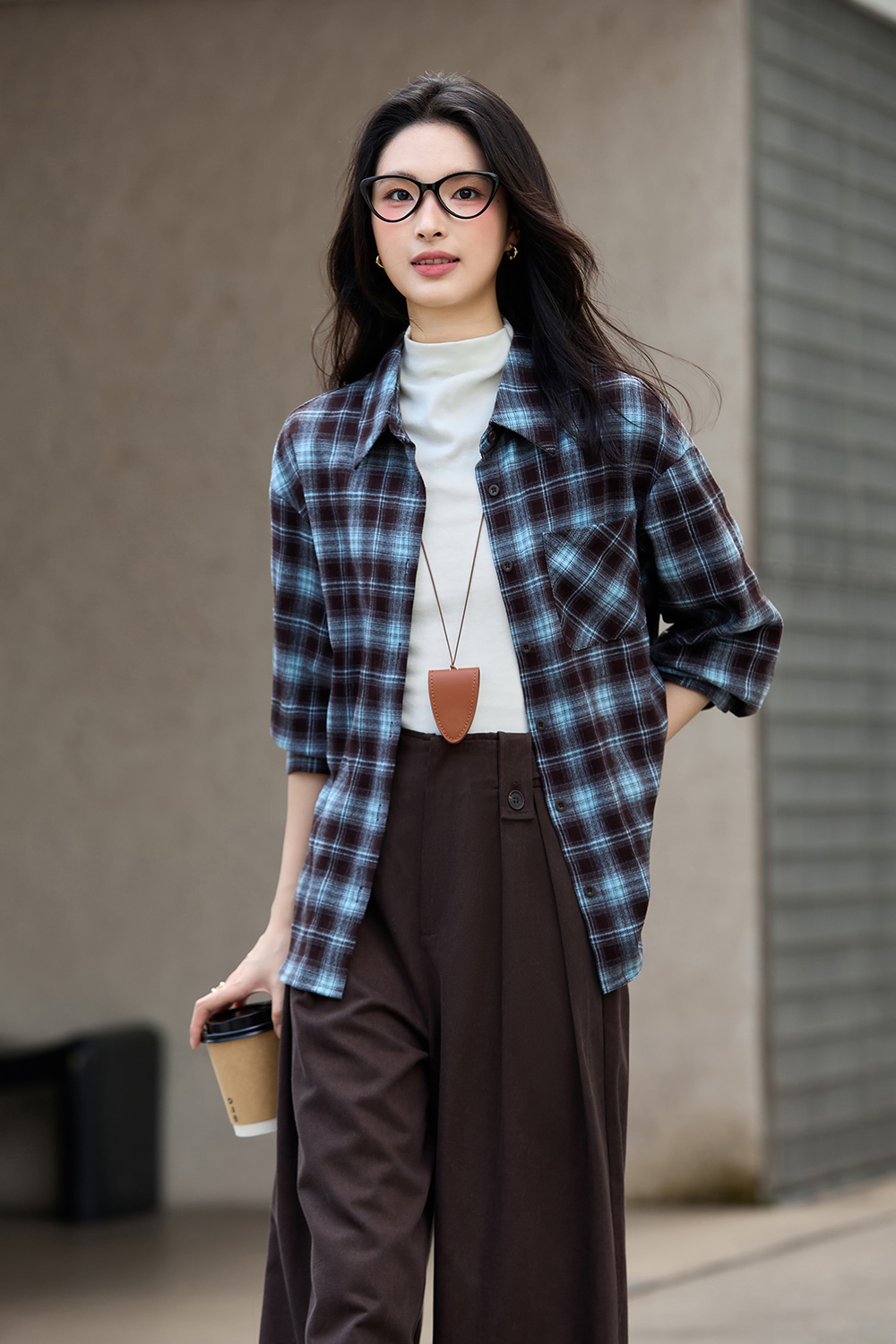 Blue & Brown Plaid Shirt for Casual Wear-VIMLYSTORE