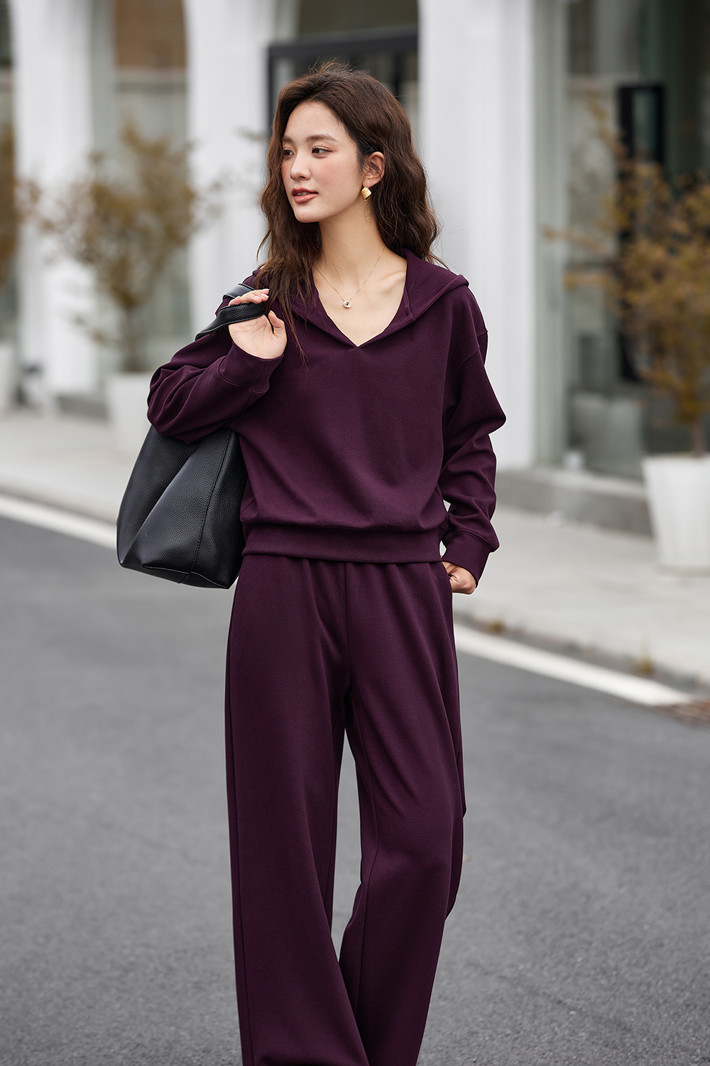 Hooded Sweatshirt Wide-Leg Pants Knit Set-VIMLYSTORE
