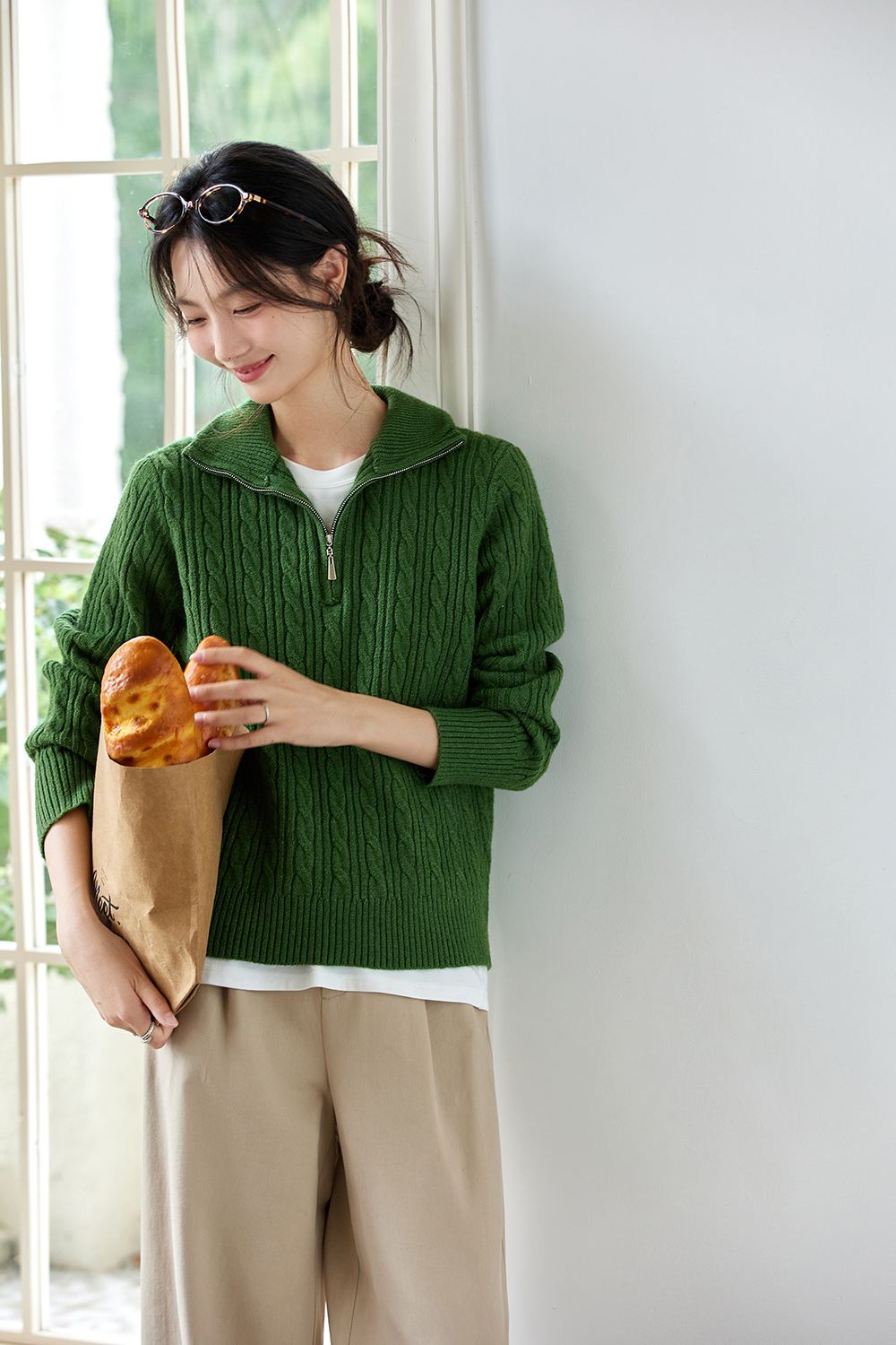 Lapel long sleeve knitted sweater-VIMLYSTORE