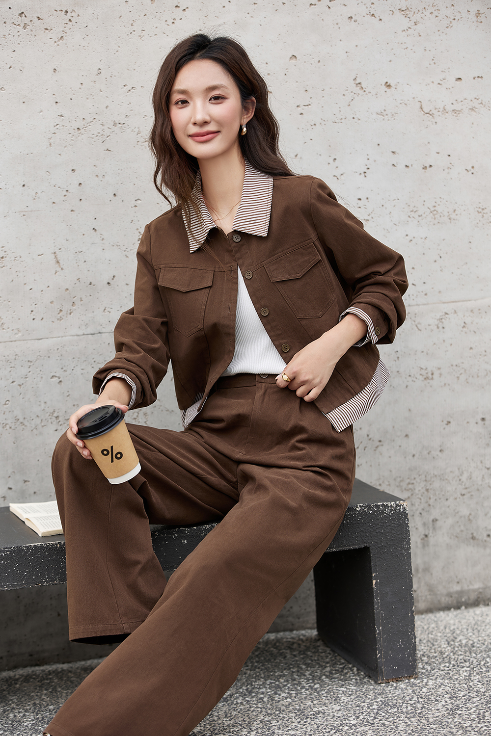 Utility Style Lapel Jacket Wide-Leg Nylon Pants Set-VIMLYSTORE