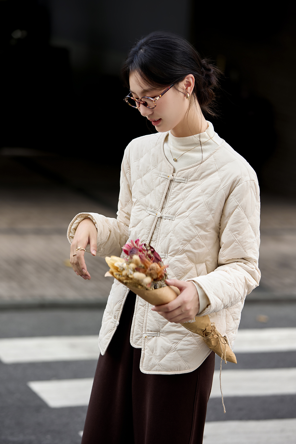 Loose Frog Closure Diamond Quilted Warm Cotton Jacket-VIMLYSTORE