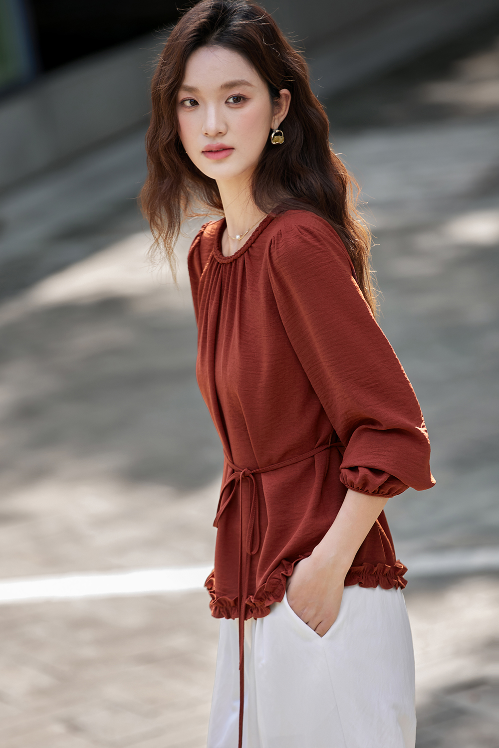 Vintage Round Neck Ruffle Collar Shirt-VIMLYSTORE