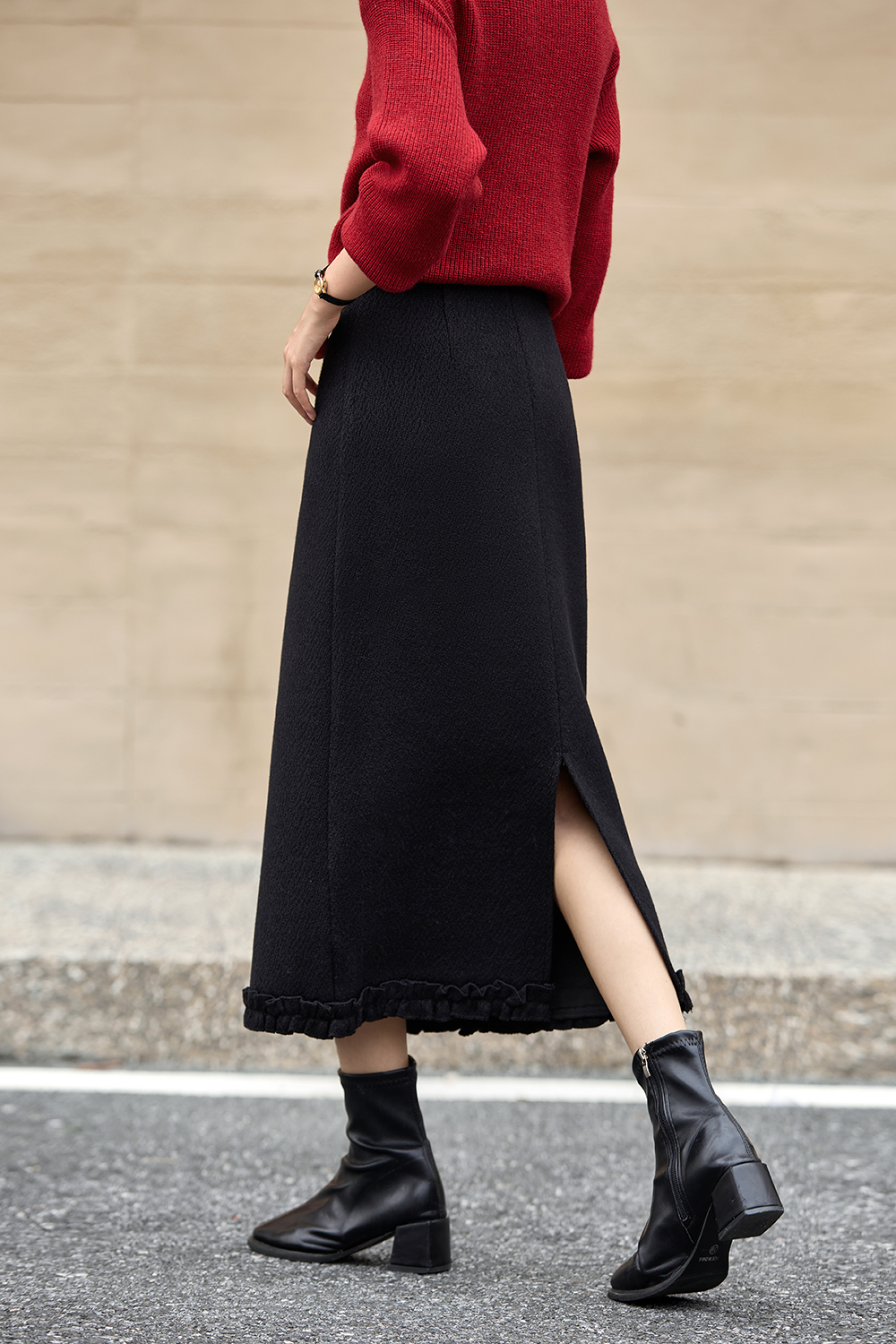 Textured Ruffle Trim Long Skirt-VIMLYSTORE