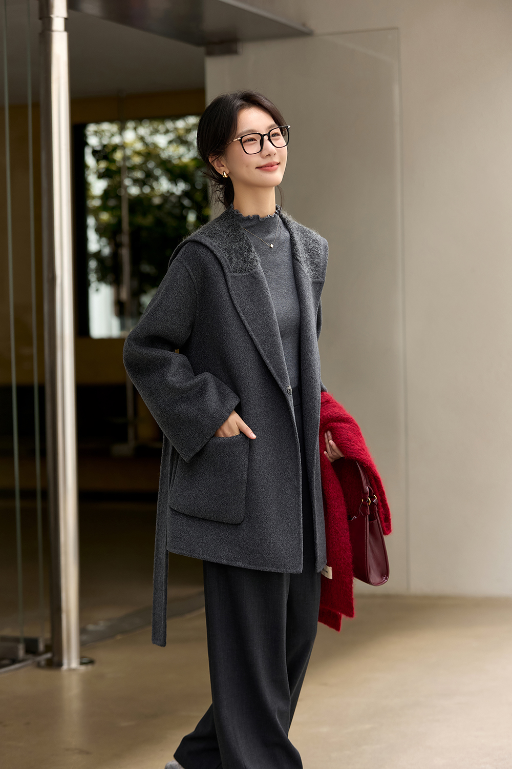 Sailor Collar Double-Faced Wool Loose Tie Wool Coat-VIMLYSTORE