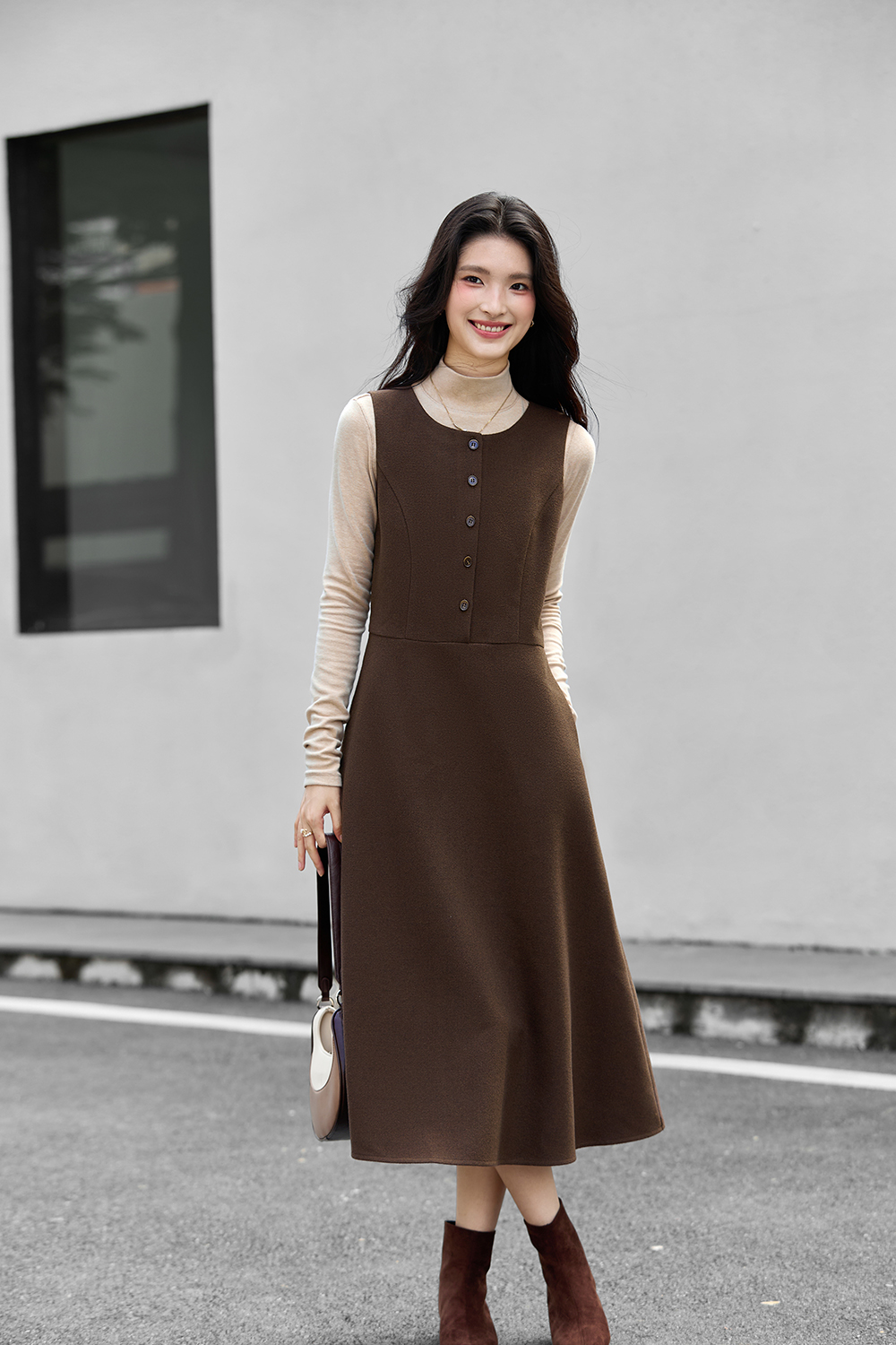 Stand Collar Knit Slip Vest Dress Set-VIMLYSTORE