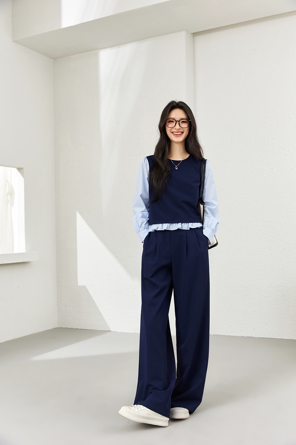 Color-Block Twin-Set with Palazzo Pants-VIMLYSTORE