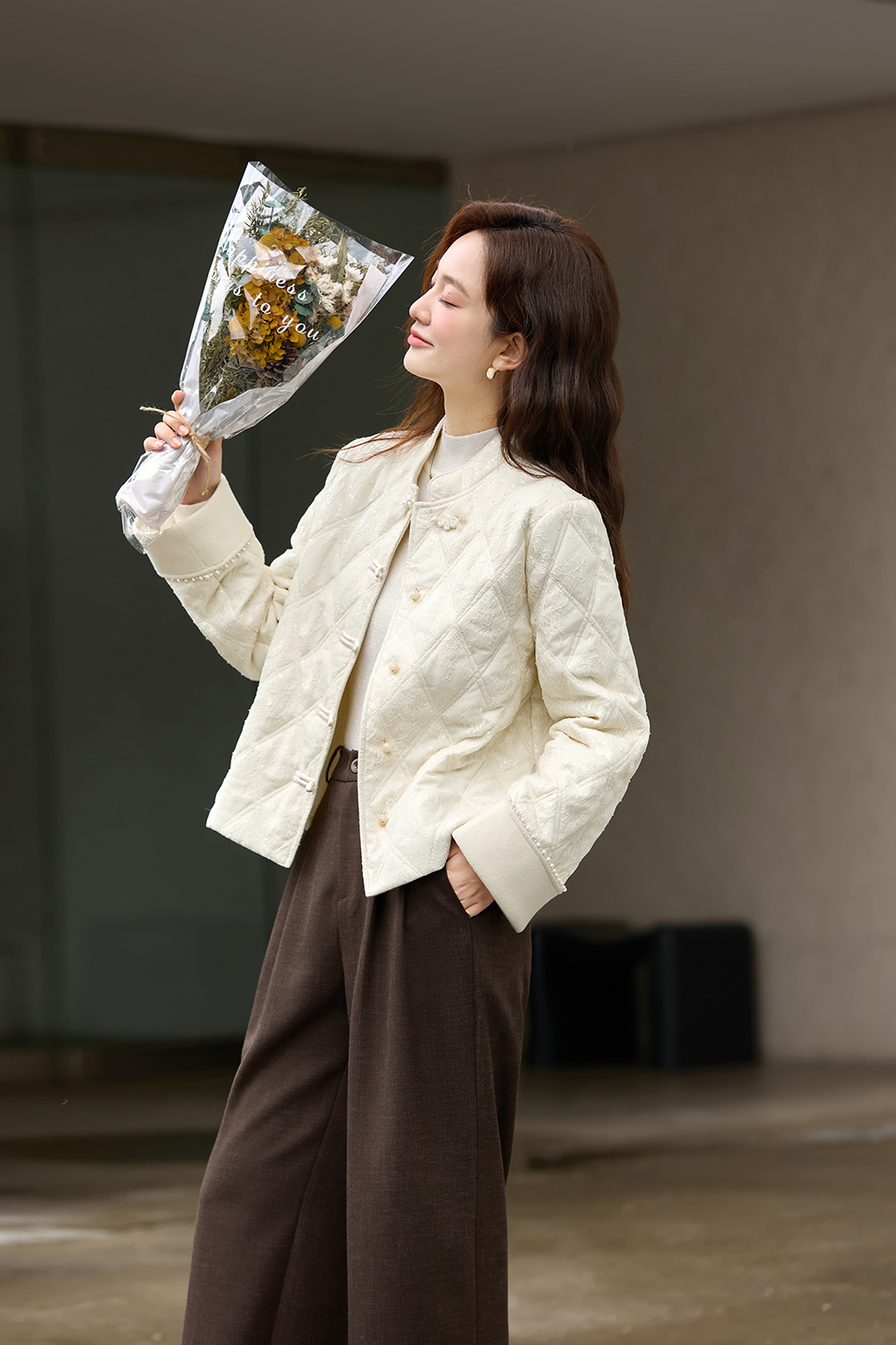 Neo-Chinese Lace-Embroidered Cotton Coat-VIMLYSTORE