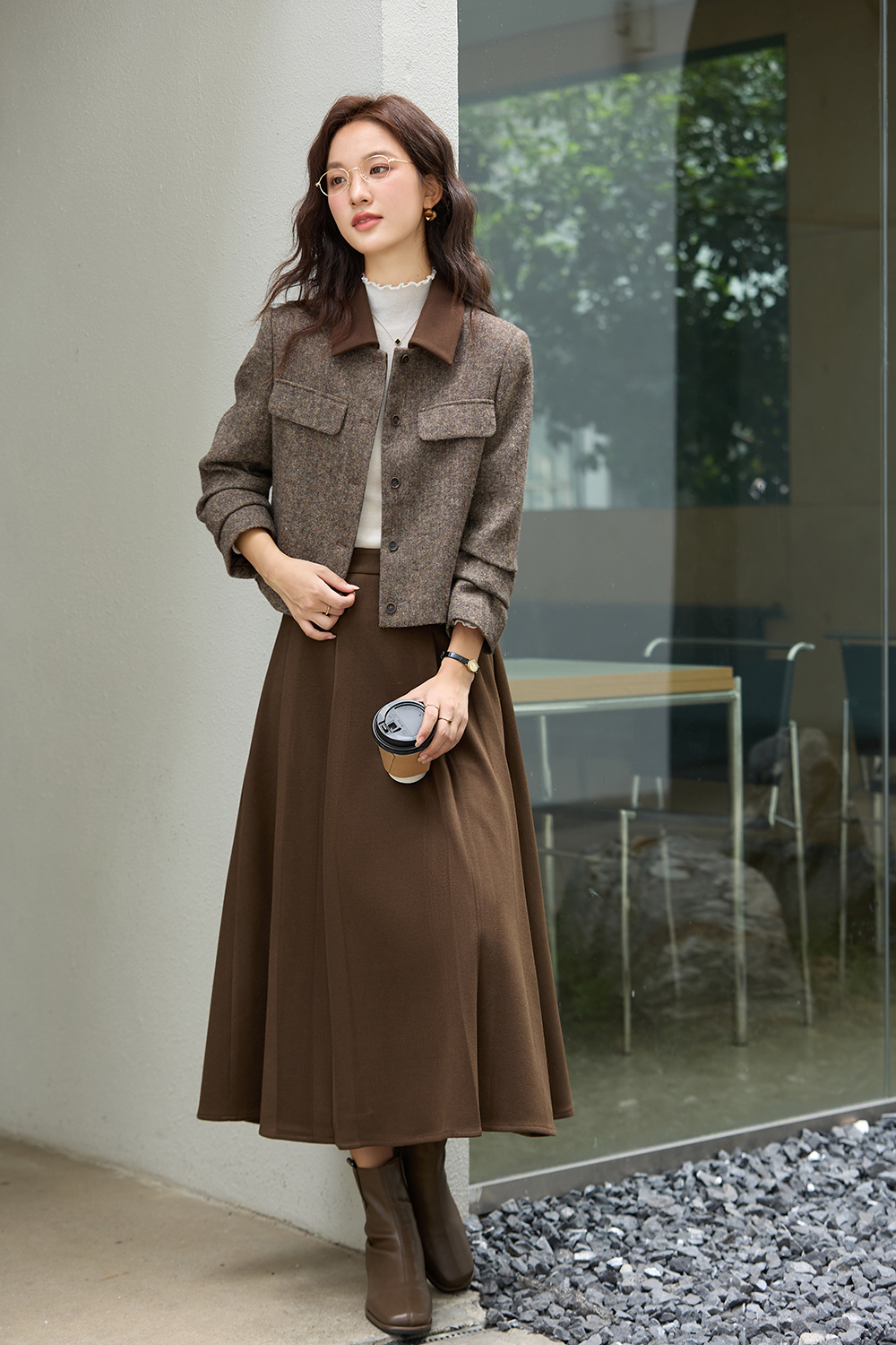 Vintage Wool Coat with Midi Skirt-VIMLYSTORE