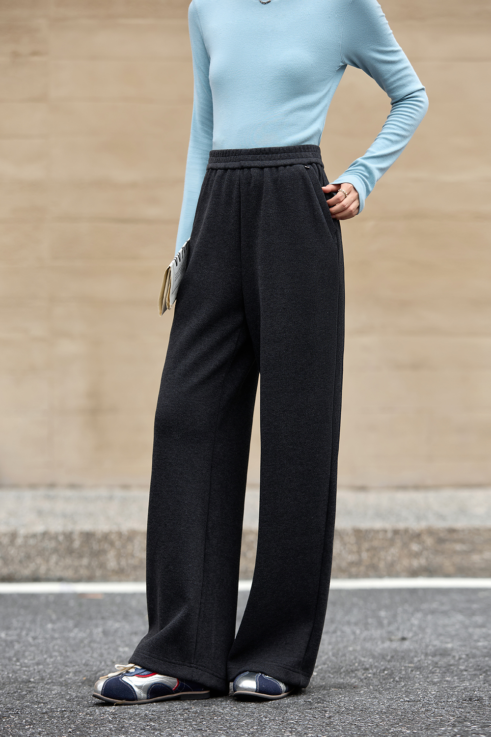 Gray Versatile Wide-Leg Trousers with Relaxed Fit-VIMLYSTORE