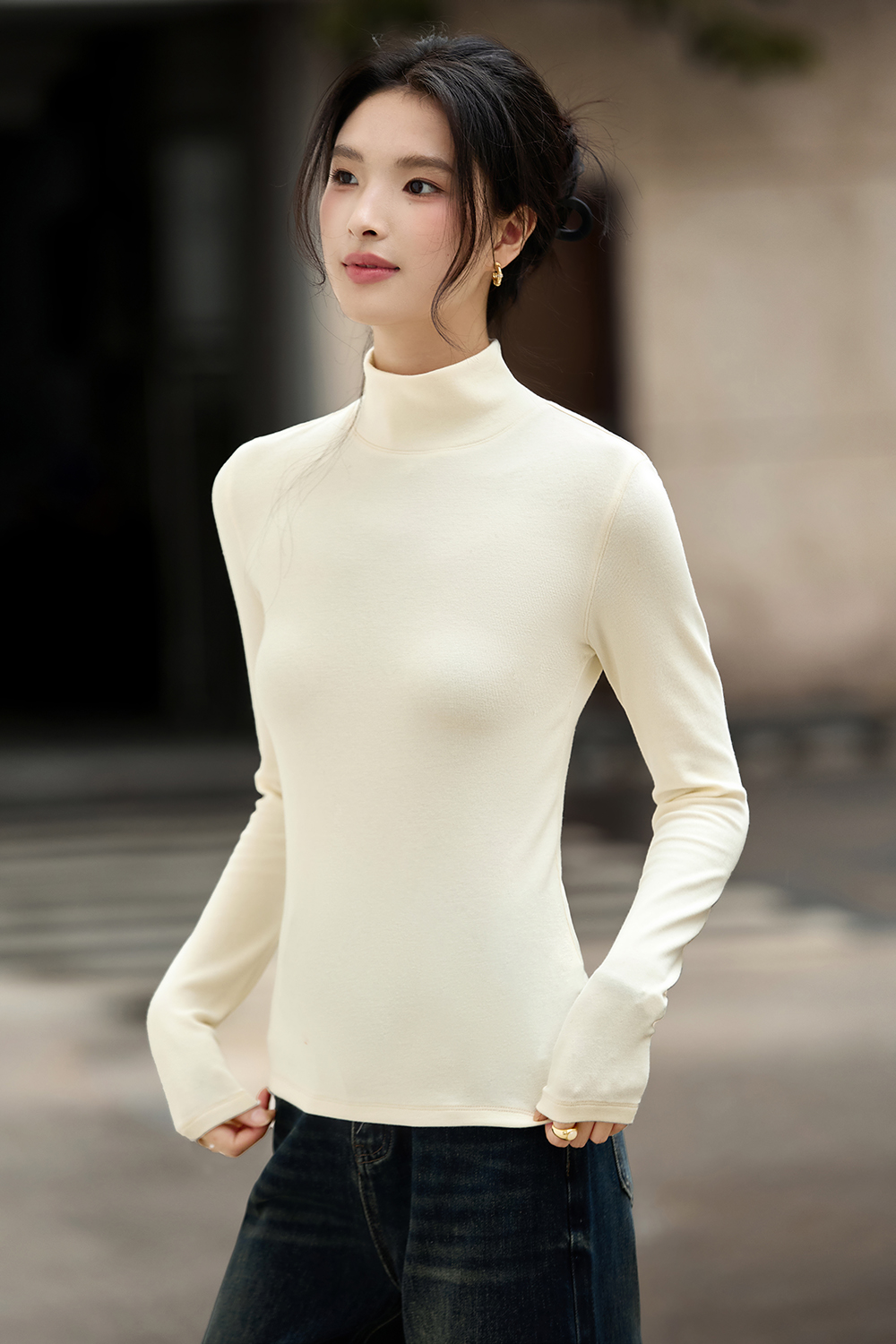 Turtleneck Fitted Knit Top-VIMLYSTORE