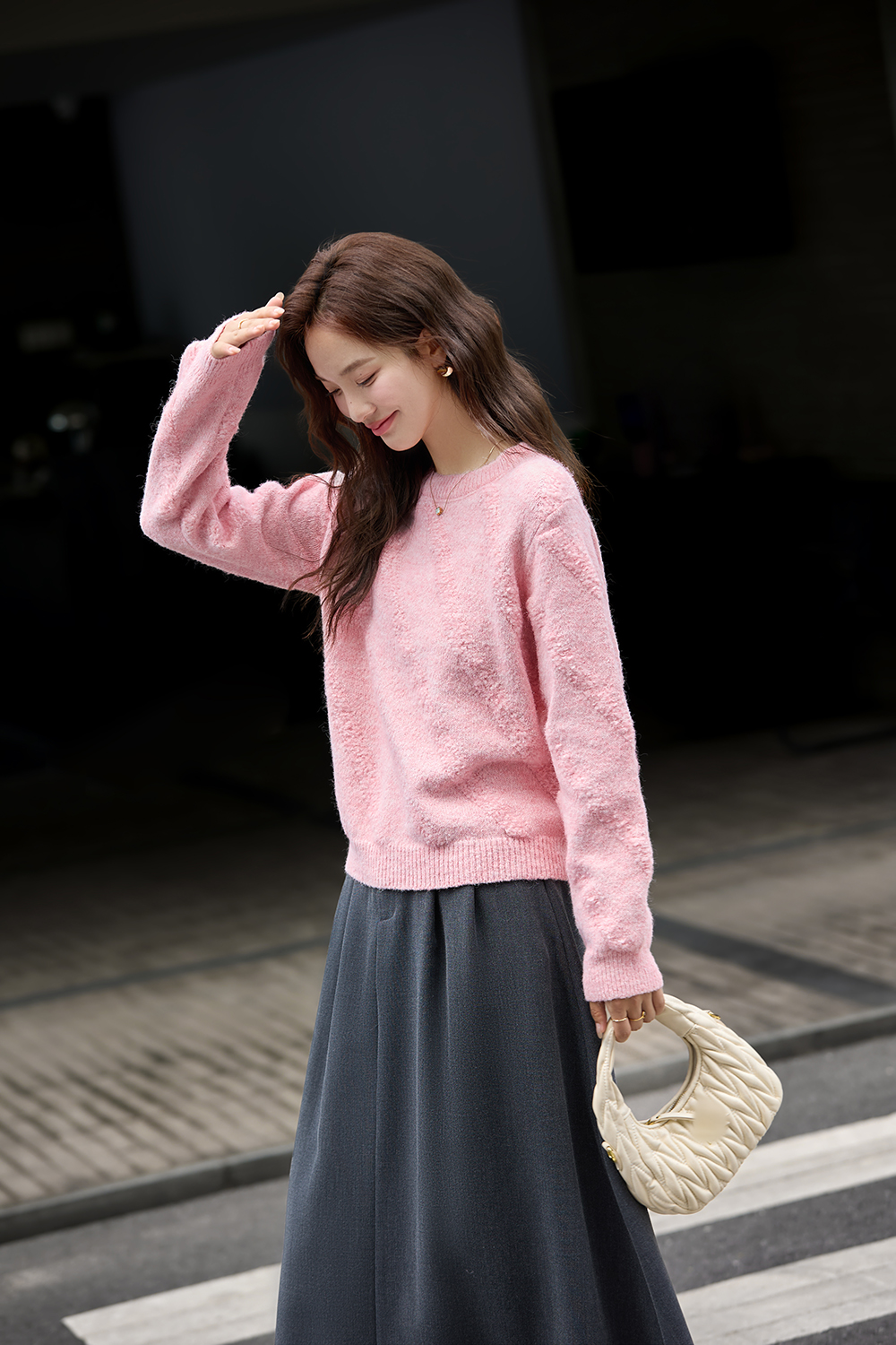 Soft Round Neck Textured Knit Sweater-VIMLYSTORE