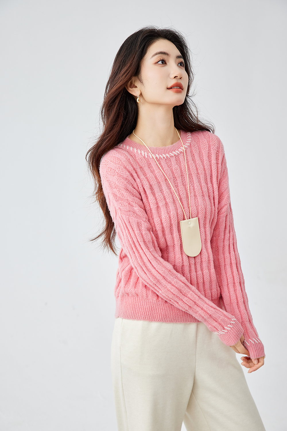 Pink Slouchy Cable-Knit Sweater
